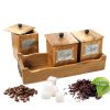 WILLART Handcrafted Teak Wood Antique Look Tea Coffee Sugar 3 Container Set in Wooden Tray – Container with Lids (Dimension : 13.50 x 5.50 x 6 Inch)