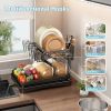 Dish Drying Rack 2 Tier Metal Kitchen Dish Rack with Utensil Holder Dish Drainers and Drainboard Sink Rack for Dishes