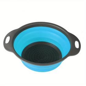 1pc Silicone Folding Drain Basket Fruit Vegetable Washing Basket Foldable Strainer Colander Collapsible Drainer Kitchen Storage Tool (Color: Blue2)