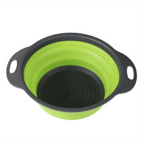 1pc Silicone Folding Drain Basket Fruit Vegetable Washing Basket Foldable Strainer Colander Collapsible Drainer Kitchen Storage Tool (Color: Green2)