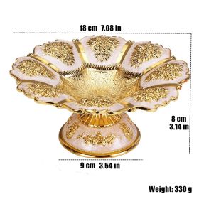 Gold Fruit Basket Flower Shape Festival Alloy Candy Food Nut Fruit High Storage Basket Wedding Home Desktop Tray Decoration (Color: A)