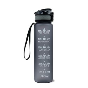 1L Tritan Water Bottle With Time Marker Bounce Cover Motivational Water Bottle Cycling Leakproof Cup For Sports Fitness Bottles (Color: Grey)