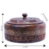 WILLART Handicraft Wooden Stainless Steel Bread Chaoati Casserole with Copper Finish Design; 1200 ml (Brown; 9 X 9 X 3.5 Inch )